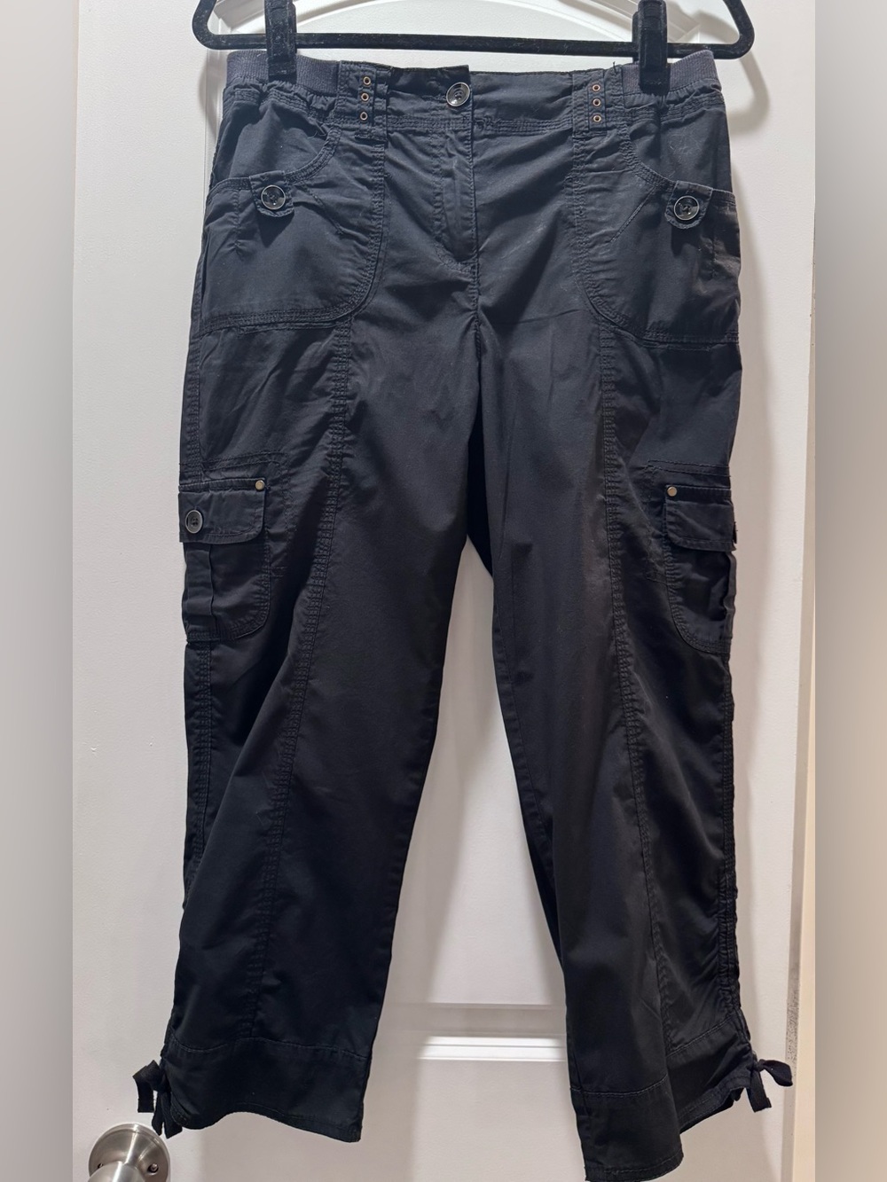 Chico's Black Womens Cargo Pants with Button-Flap Pockets